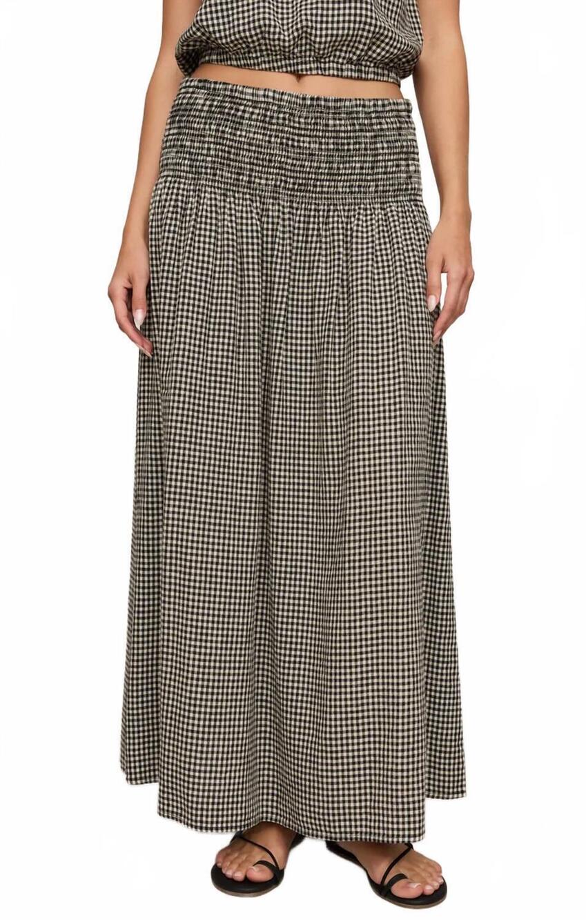 NEW Z SUPPLY brooke gingham linen maxi skirt in black